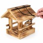 Wooden World - Small Wooden Bird Feeder with Roof & Hanging Cord, Rustic Scorched Finish