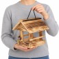 Wooden World - Small Wooden Bird Feeder with Roof & Hanging Cord, Rustic Scorched Finish