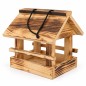 Wooden World - Small Wooden Bird Feeder with Roof & Hanging Cord, Rustic Scorched Finish