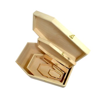 Wooden World set of 4 wooden coffin-shaped boxes Halloween decorative storage