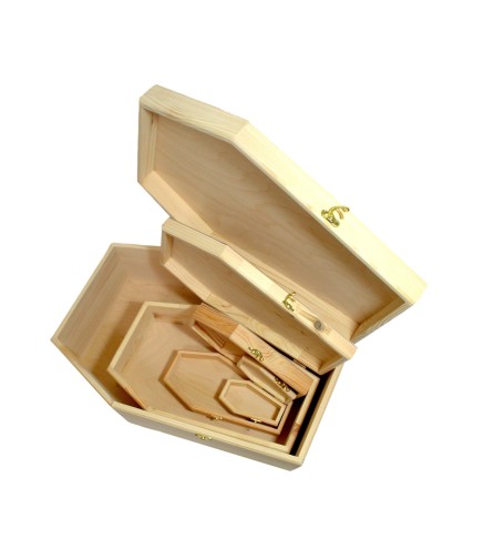 Wooden World set of 4 wooden coffin-shaped boxes Halloween decorative storage