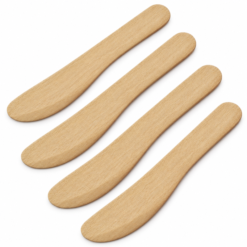 Wooden World - Set of 4 Beech Wood Butter Knives, 13.5 cm Wooden Spreaders Wooden World - Set of 4 Beech Wood Butter Knives, 13.5 cm Wooden Spreaders