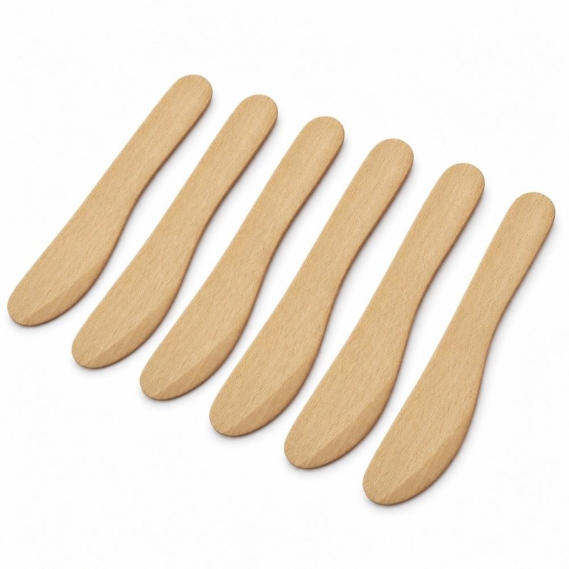 Wooden World - Set of 6 Wooden Butter Knives, 13.5 cm Beech Wood Spreaders Wooden World - Set of 6 Wooden Butter Knives, 13.5 cm Beech Wood Spreaders