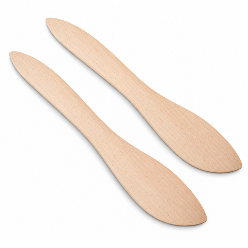 Wooden World - Set of 2 Wooden Butter Knives, 18 cm Beech Wood Spreaders