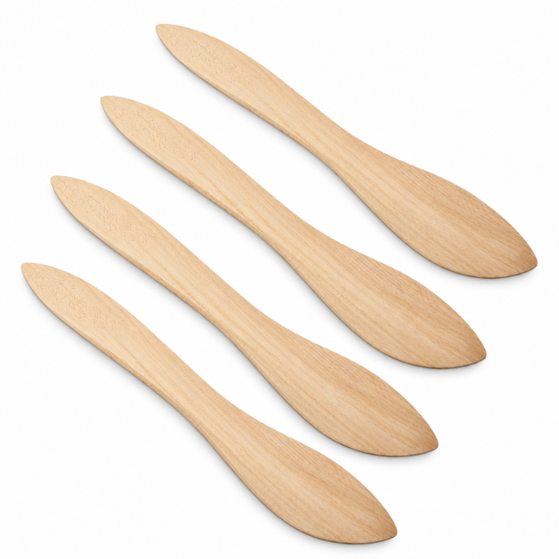 Wooden World - Set of 4 Wooden Butter Knives, 18 cm Beechwood Spreaders
