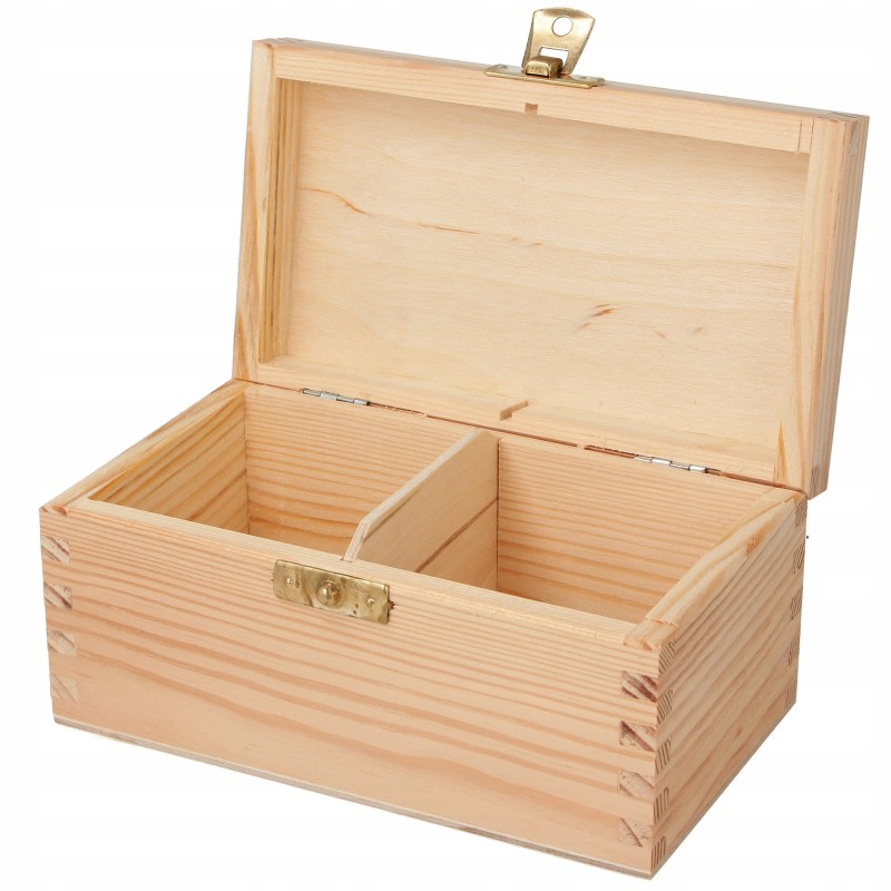 Wooden Tea Box – 2 Compartments – Natural Pine – Handmade in UK – Smooth Raw Finish – Storage for Tea, Herbs, Spices or Gifts