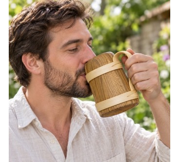 Oak Wooden Beer Tankard with Handle | Wooden World