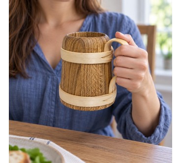 Oak Wooden Beer Tankard with Handle | Wooden World