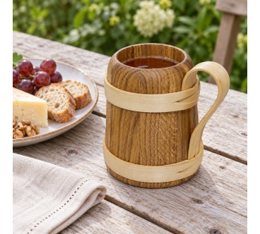 Oak Wooden Beer Tankard with Handle | Wooden World