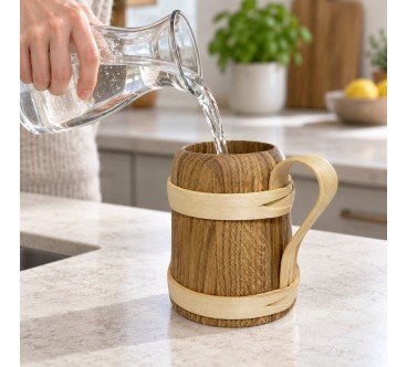 Oak Wooden Beer Tankard with Handle | Wooden World