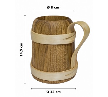 Wooden World – Oak Beer Tankard with Handle, Oiled Wooden Mug, Tapered Shape, 14.5 cm