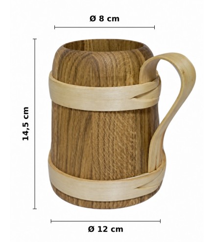 Wooden World – Oak Beer Tankard with Handle, Oiled Wooden Mug, Tapered Shape, 14.5 cm