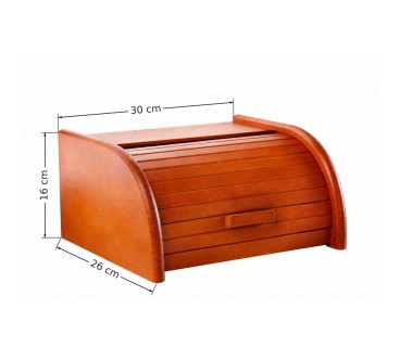 Small Orange Beech Wood Bread Box with Roll-Top Lid – Compact Wooden Kitchen Bread Bin 30x26x16 cm