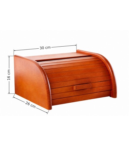 Small Orange Beech Wood Bread Box with Roll-Top Lid – Compact Wooden Kitchen Bread Bin 30x26x16 cm