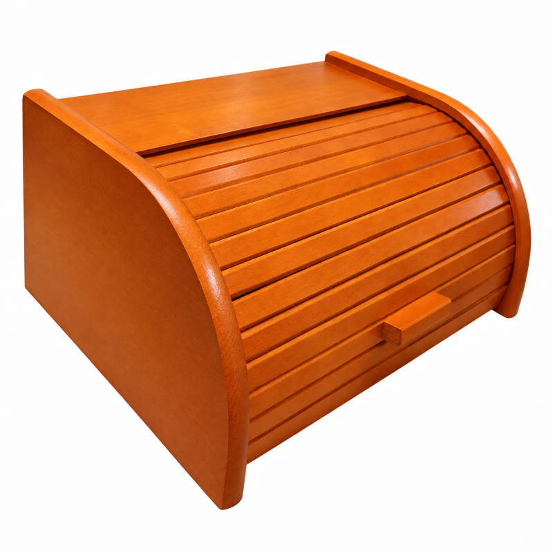Small Orange Beech Wood Bread Box with Roll-Top Lid – Compact Wooden Kitchen Bread Bin 30x26x16 cm Small Orange Beech Wood Bread Box with Roll-Top Lid – Compact Wooden Kitchen Bread Bin 30x26x16 cm