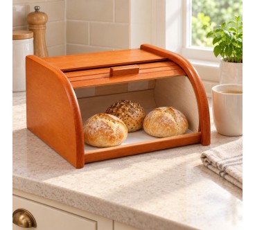 Small Orange Wooden Bread Bin with Roll Top | Wooden World