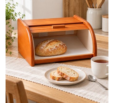 Small Orange Wooden Bread Bin with Roll Top | Wooden World