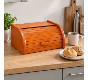 Small Orange Wooden Bread Bin with Roll Top | Wooden World