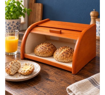 Small Orange Wooden Bread Bin with Roll Top | Wooden World