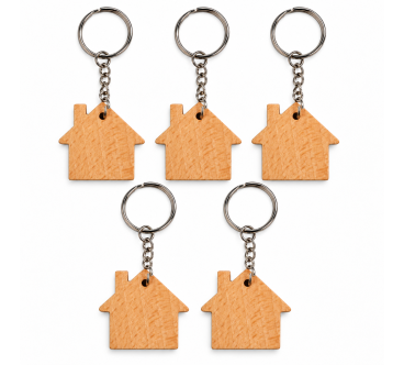 House Shaped Wooden Keyrings 1-100 | Wooden World
