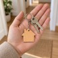 Wooden World House Shaped Beech Wood Keyrings - Craft Blanks, Packs of 1, 5, 10, 50 or 100