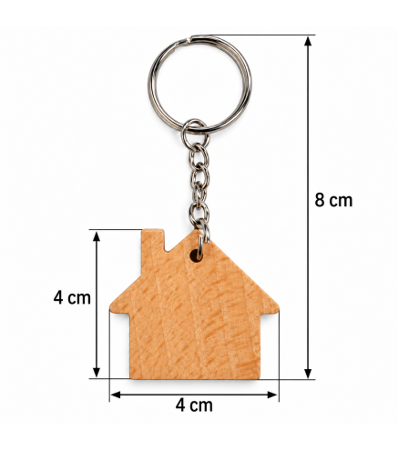 Wooden World House Shaped Beech Wood Keyrings - Craft Blanks, Packs of 1, 5, 10, 50 or 100
