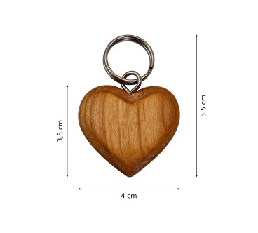 Wooden World - Small Cherry Wood Heart Keyring with Metal Chain & Ring, Packs of 1, 5, 10, 50 or 100