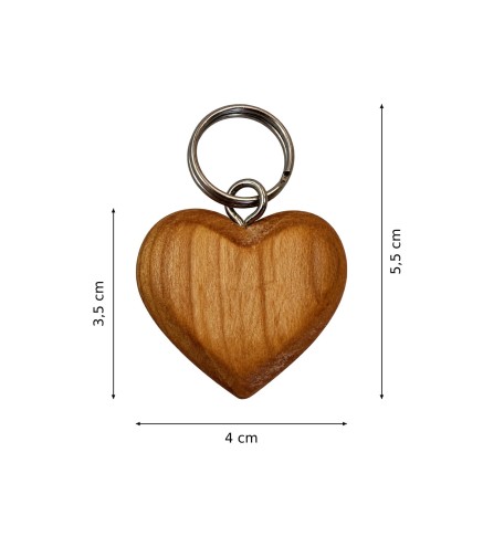 Wooden World - Small Cherry Wood Heart Keyring with Metal Chain & Ring, Packs of 1, 5, 10, 50 or 100