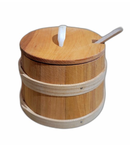 Oiled Beechwood Sugar Bowl with Lid & Spoon – 12 × 10.5 cm