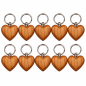 Wooden World - Small Cherry Wood Heart Keyring with Metal Chain & Ring, Packs of 1, 5, 10, 50 or 100