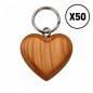 Wooden World - Small Cherry Wood Heart Keyring with Metal Chain & Ring, Packs of 1, 5, 10, 50 or 100