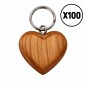 Wooden World - Small Cherry Wood Heart Keyring with Metal Chain & Ring, Packs of 1, 5, 10, 50 or 100
