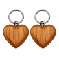 Wooden World - Small Cherry Wood Heart Keyring with Metal Chain & Ring, Packs of 1, 2 5, 10, 50 or 100