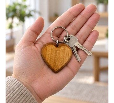 Large Cherry Wood Heart Keyring 1-100 | Wooden World