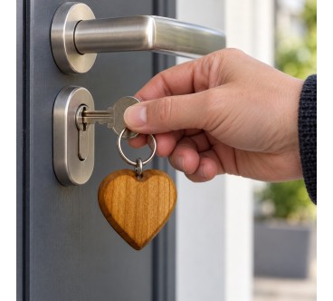 Large Cherry Wood Heart Keyring 1-100 | Wooden World