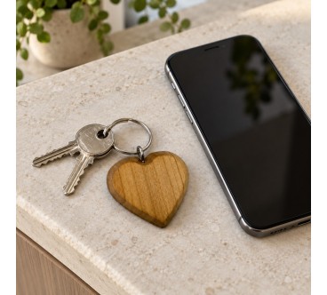 Large Cherry Wood Heart Keyring 1-100 | Wooden World