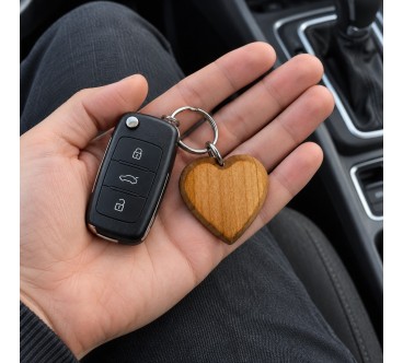 Large Cherry Wood Heart Keyring 1-100 | Wooden World