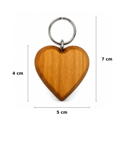 Wooden World - Large Cherry Wood Heart Keyring with Metal Ring - Packs of 1, 2, 5, 10, 50 or 100