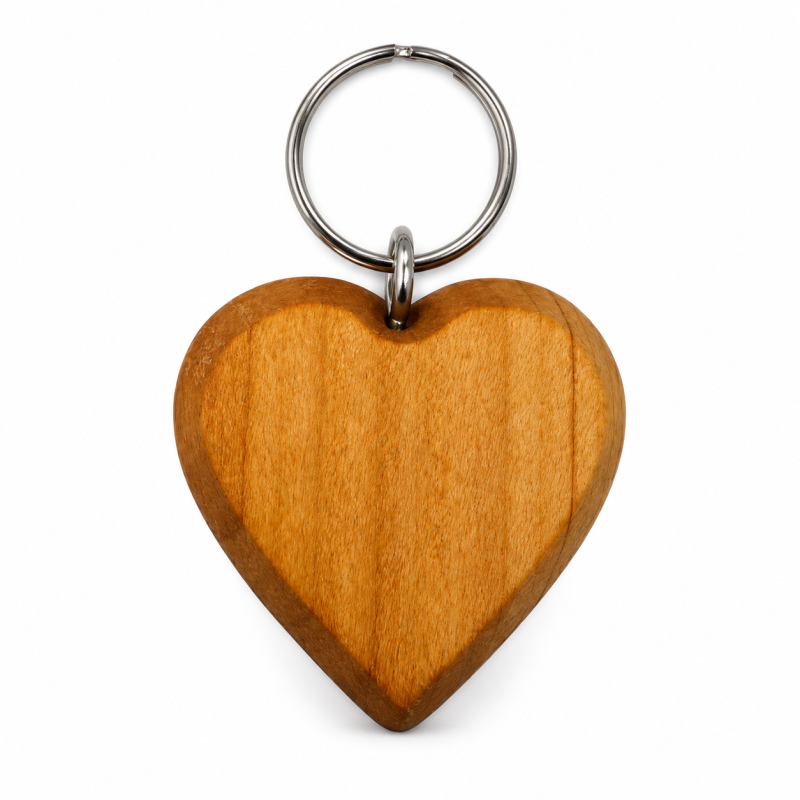 Wooden World - Large Cherry Wood Heart Keyring with Metal Ring - Packs of 1, 2, 5, 10, 50 or 100