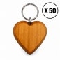 Wooden World - Large Cherry Wood Heart Keyring with Metal Ring - Packs of 1, 2, 5, 10, 50 or 100