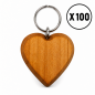 Wooden World - Large Cherry Wood Heart Keyring with Metal Ring - Packs of 1, 2, 5, 10, 50 or 100