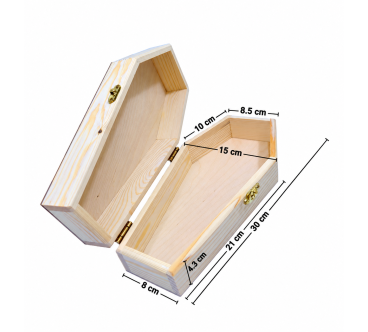 Wooden World - Small Wooden Coffin 30 cm, Pine Halloween Decoration, Craft & Jewellery Box, Small Pet Coffin