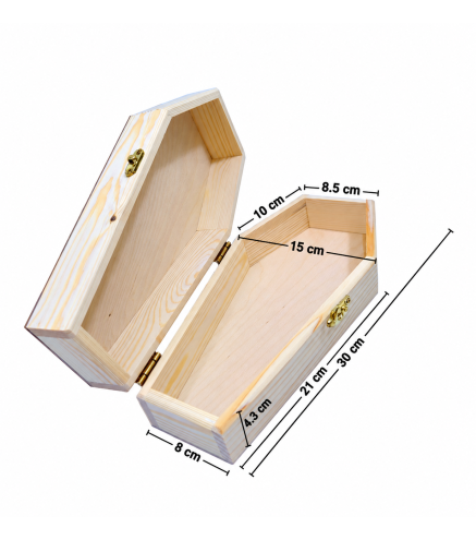Wooden World - Small Wooden Coffin 30 cm, Pine Halloween Decoration, Craft & Jewellery Box, Small Pet Coffin