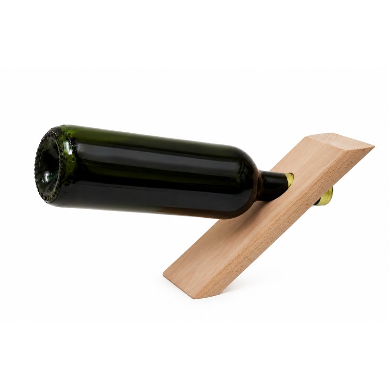 Wooden World - Modern Beech Wood Balancing Wine Bottle Holder, Unfinished Stand 22 cm