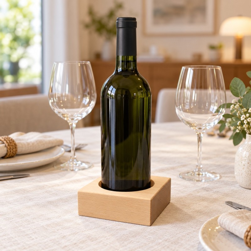 Wooden World - Traditional Square Beech Wood Wine Bottle Holder 11 x 11 x 4 cm, Unfinished