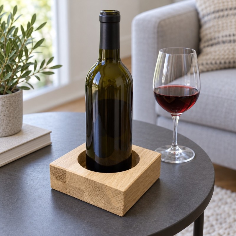 Wooden World - Traditional Square Oak Wine Bottle Holder 11 x 11 cm for Decoupage