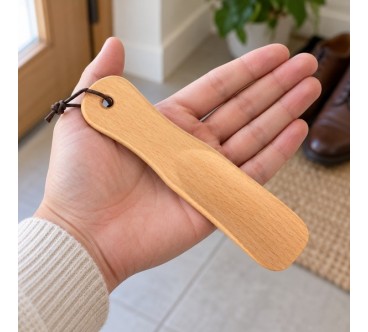 Wooden World - Small Beech Wood Travel Shoe Horn 15 cm with Hanging Cord