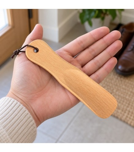 Wooden World - Small Beech Wood Travel Shoe Horn 15 cm with Hanging Cord