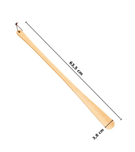Wooden World - Extra Long Wooden Shoehorn 63.5 cm, Unfinished Beech with Hanging Loop