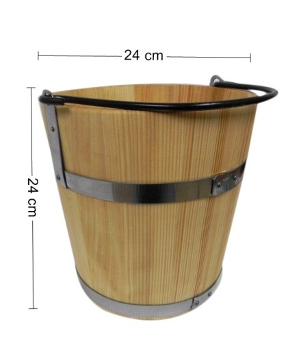 Wooden Fir Bucket 6L with Metal Handle – Decorative and Functional Wooden Pail with Steel Bands